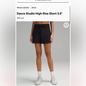 Lululemon Dance Studio High-Rise Black Short 3.5" size 12